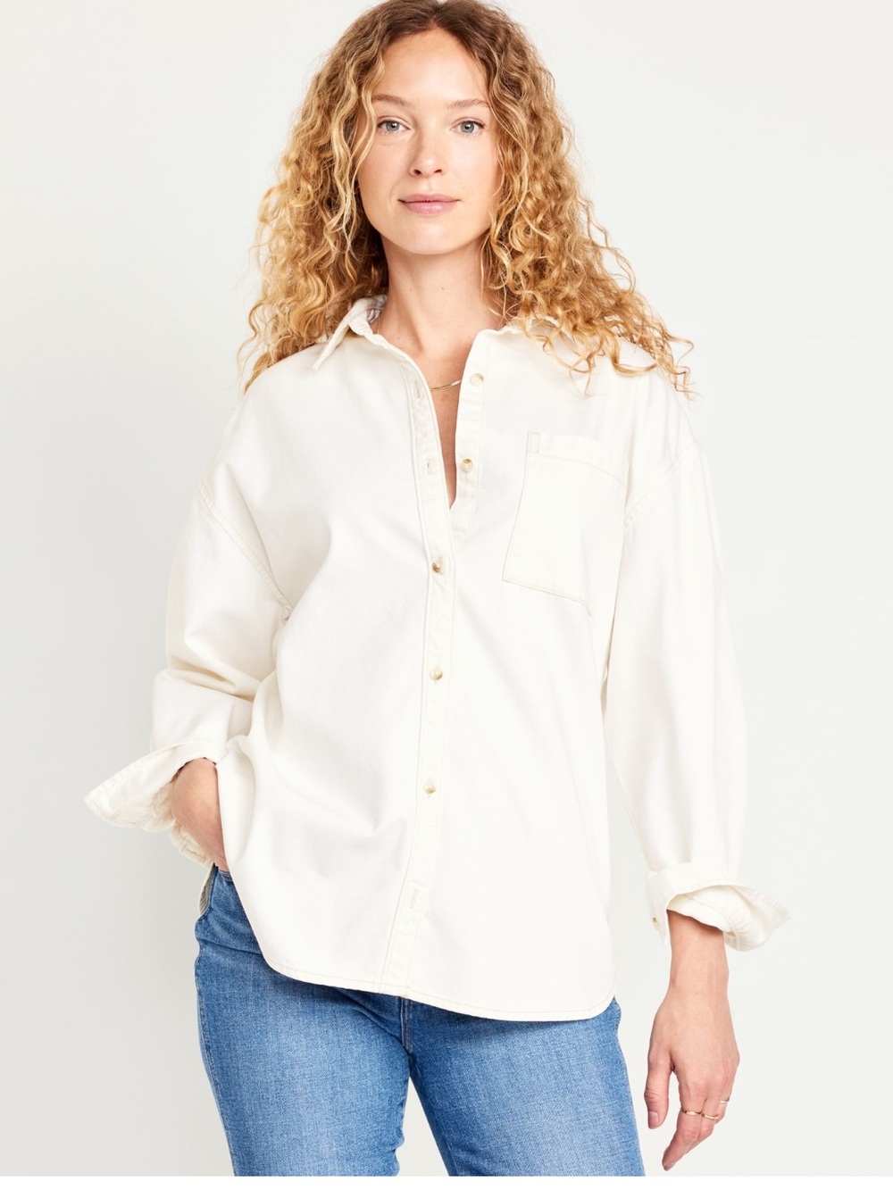 Ecru Old Navy Boyfriend Button-Down Denim Shirt NWT - Size S